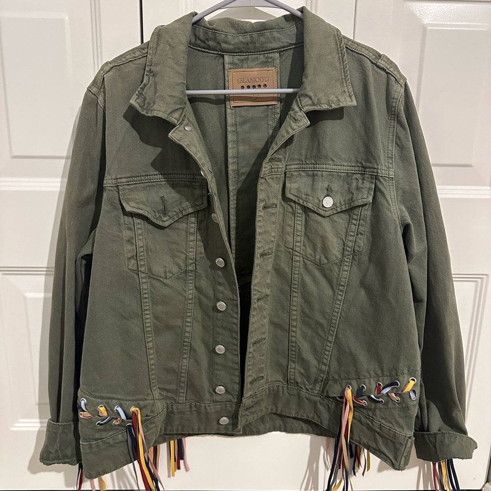 Blank NYC Women's Green Fringe Jacket